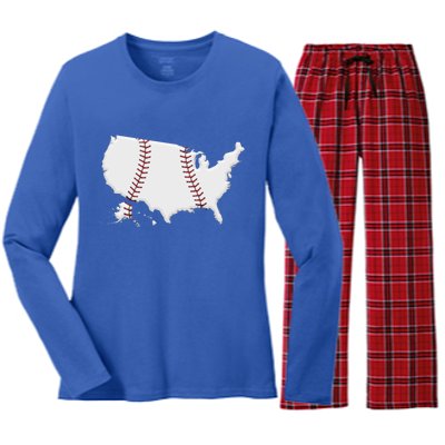 US Map American Baseball Women's Long Sleeve Flannel Pajama Set 