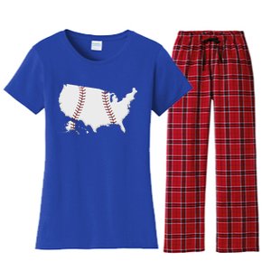 US Map American Baseball Women's Flannel Pajama Set