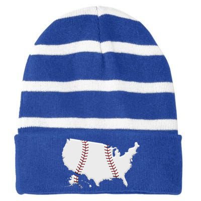 US Map American Baseball Striped Beanie with Solid Band