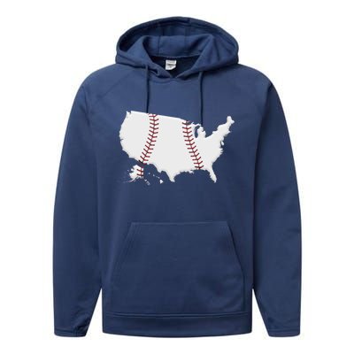 US Map American Baseball Performance Fleece Hoodie