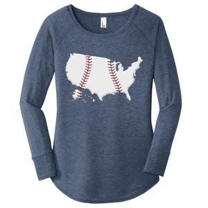 US Map American Baseball Women's Perfect Tri Tunic Long Sleeve Shirt