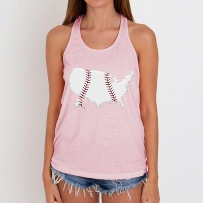 US Map American Baseball Women's Knotted Racerback Tank