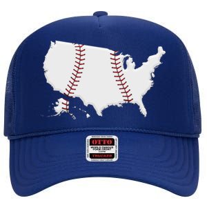 US Map American Baseball High Crown Mesh Back Trucker Hat