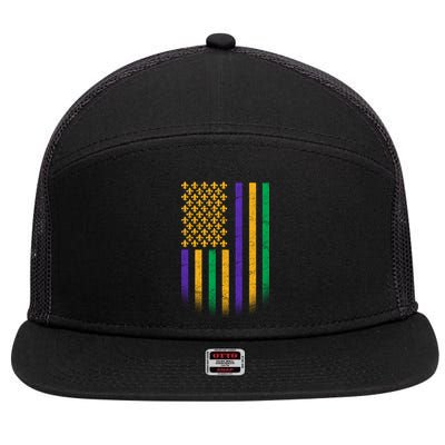 US Mardi Gras Flag Celebration 7 Panel Mesh Trucker Snapback Hat