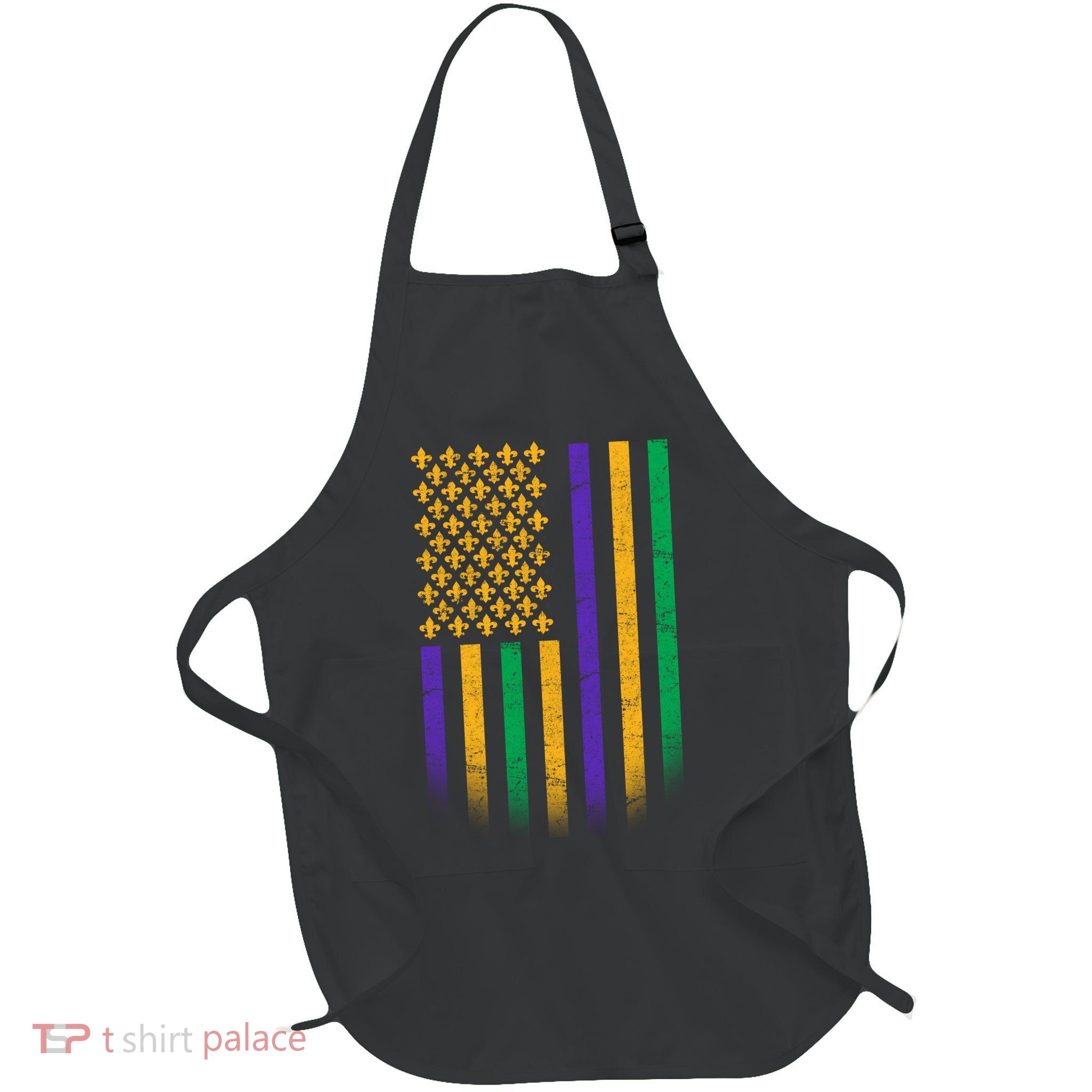 US Mardi Gras Flag Celebration Full-Length Apron With Pockets