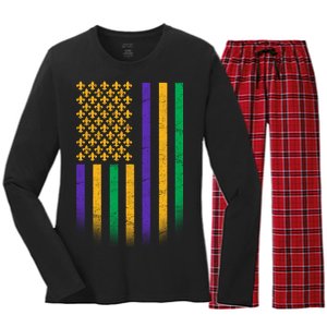 US Mardi Gras Flag Celebration Women's Long Sleeve Flannel Pajama Set 