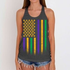 US Mardi Gras Flag Celebration Women's Knotted Racerback Tank