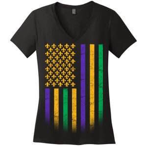 US Mardi Gras Flag Celebration Women's V-Neck T-Shirt