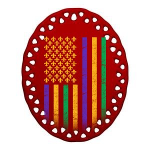 US Mardi Gras Flag Celebration Ceramic Oval Ornament