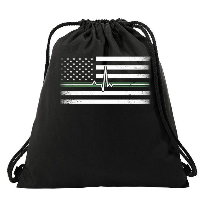 US Military Thin Line Flag Drawstring Bag