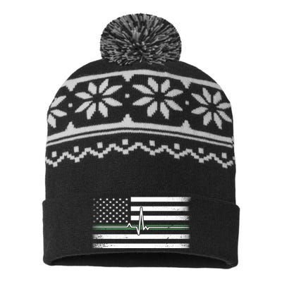 US Military Thin Line Flag USA-Made Snowflake Beanie