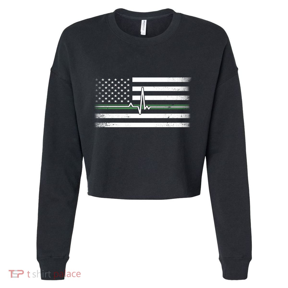 US Military Thin Line Flag Cropped Pullover Crew