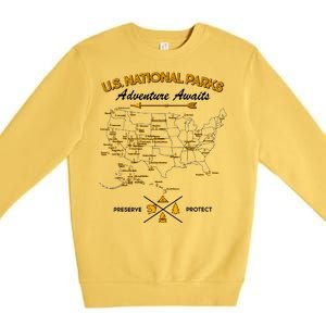 US National Parks Map Adventure Awaits Premium Crewneck Sweatshirt