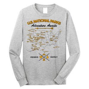 US National Parks Map Adventure Awaits Long Sleeve Shirt