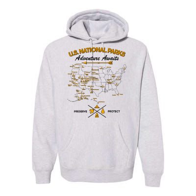 US National Parks Map Adventure Awaits Premium Hoodie