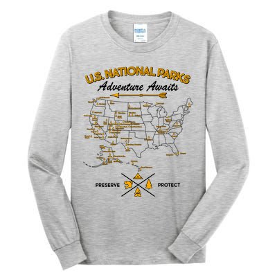 US National Parks Map Adventure Awaits Tall Long Sleeve T-Shirt