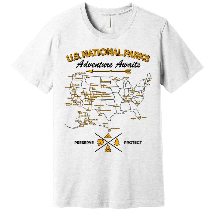 US National Parks Map Adventure Awaits Premium T-Shirt