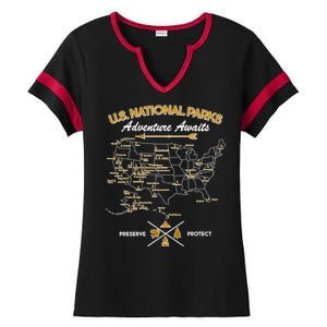 US National Parks Map Adventure Awaits Ladies Halftime Notch Neck Tee