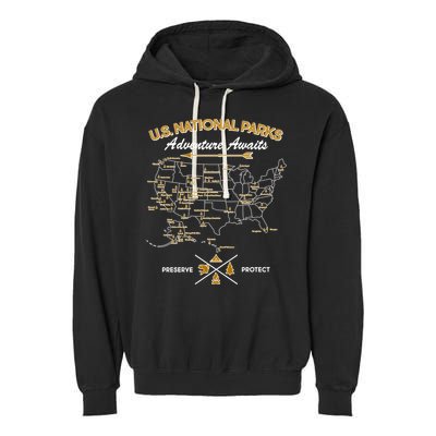 US National Parks Map Adventure Awaits Garment-Dyed Fleece Hoodie