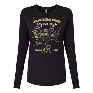 US National Parks Map Adventure Awaits Womens Cotton Relaxed Long Sleeve T-Shirt