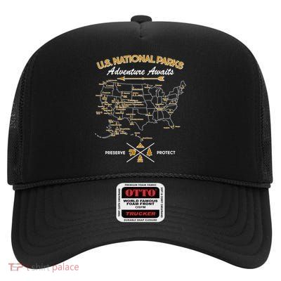 US National Parks Map Adventure Awaits High Crown Mesh Back Trucker Hat