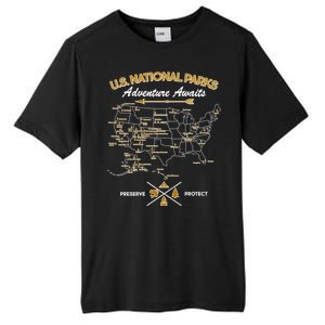 US National Parks Map Adventure Awaits Tall Fusion ChromaSoft Performance T-Shirt