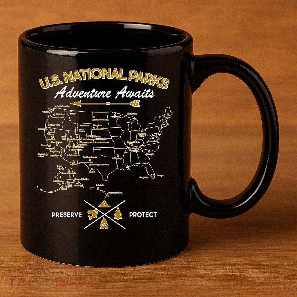 US National Parks Map Adventure Awaits 11oz C Handle Ceramic Mug