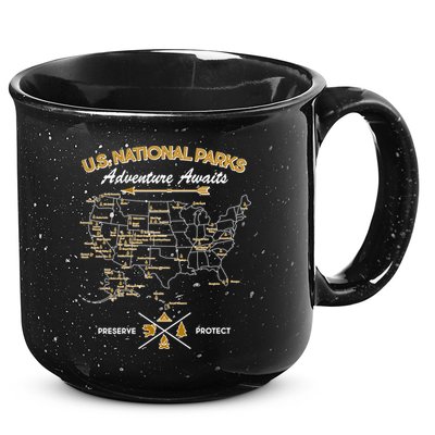 US National Parks Map Adventure Awaits 15oz Campfire Ceramic Mug
