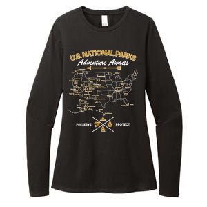 US National Parks Map Adventure Awaits Womens CVC Long Sleeve Shirt