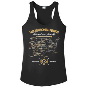 US National Parks Map Adventure Awaits Ladies PosiCharge Competitor Racerback Tank