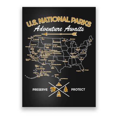 US National Parks Map Adventure Awaits Poster
