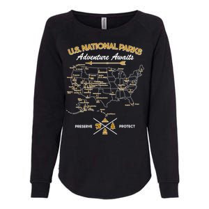 US National Parks Map Adventure Awaits Womens California Wash Sweatshirt