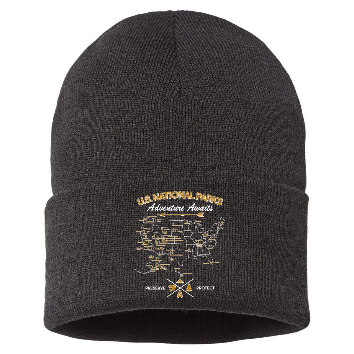 US National Parks Map Adventure Awaits Sustainable Knit Beanie