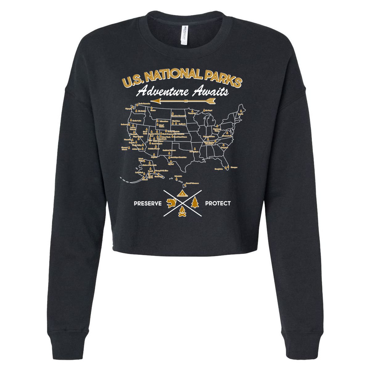 US National Parks Map Adventure Awaits Cropped Pullover Crew