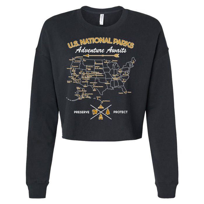 US National Parks Map Adventure Awaits Cropped Pullover Crew