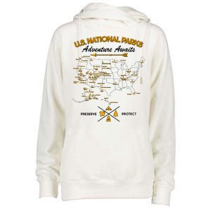 US National Parks Map Adventure Awaits Womens Funnel Neck Pullover Hood