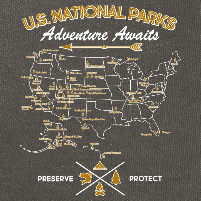US National Parks Map Adventure Awaits Cotton Canvas Backpack