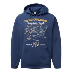 US National Parks Map Adventure Awaits Performance Fleece Hoodie