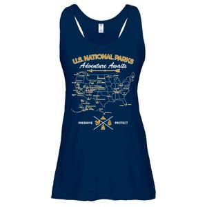 US National Parks Map Adventure Awaits Ladies Essential Flowy Tank