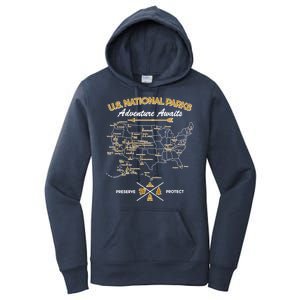 US National Parks Map Adventure Awaits Women's Pullover Hoodie