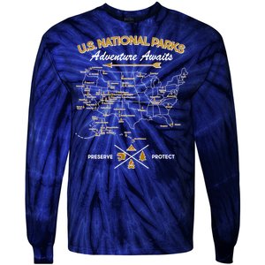 US National Parks Map Adventure Awaits Tie-Dye Long Sleeve Shirt