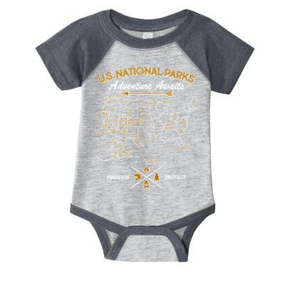 US National Parks Map Adventure Awaits Infant Baby Jersey Bodysuit