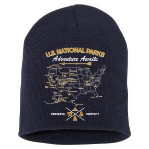 US National Parks Map Adventure Awaits Short Acrylic Beanie