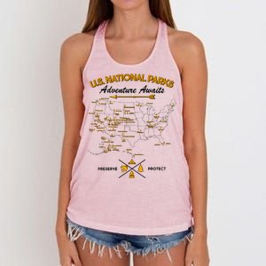 US National Parks Map Adventure Awaits Women's Knotted Racerback Tank