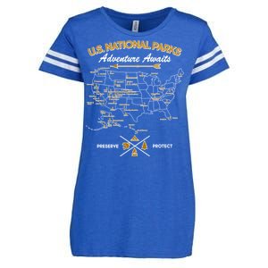 US National Parks Map Adventure Awaits Enza Ladies Jersey Football T-Shirt