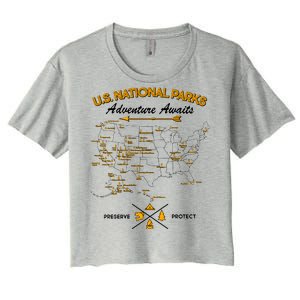 US National Parks Map Adventure Awaits Women's Crop Top Tee