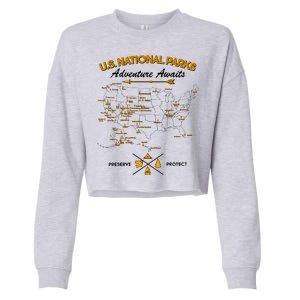 US National Parks Map Adventure Awaits Cropped Pullover Crew