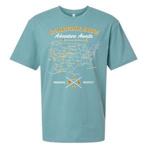 US National Parks Map Adventure Awaits Sueded Cloud Jersey T-Shirt