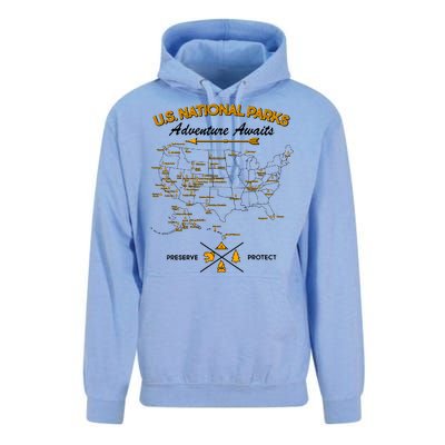 US National Parks Map Adventure Awaits Unisex Surf Hoodie