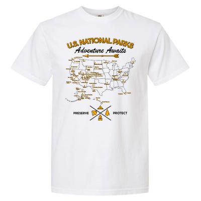 US National Parks Map Adventure Awaits Garment-Dyed Heavyweight T-Shirt